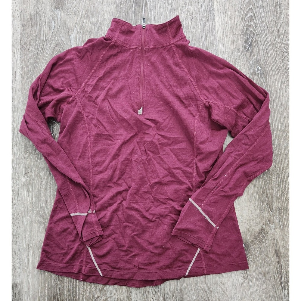 Ibex Womens Merino Wool Quarter Zip Base Layer Top Burgundy - Small Hole